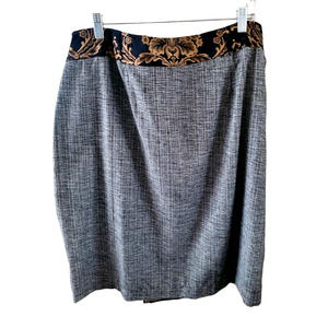 Alex Kim Black & Gold Paisley Mixed Print Pleated Pencil Skirt 2X